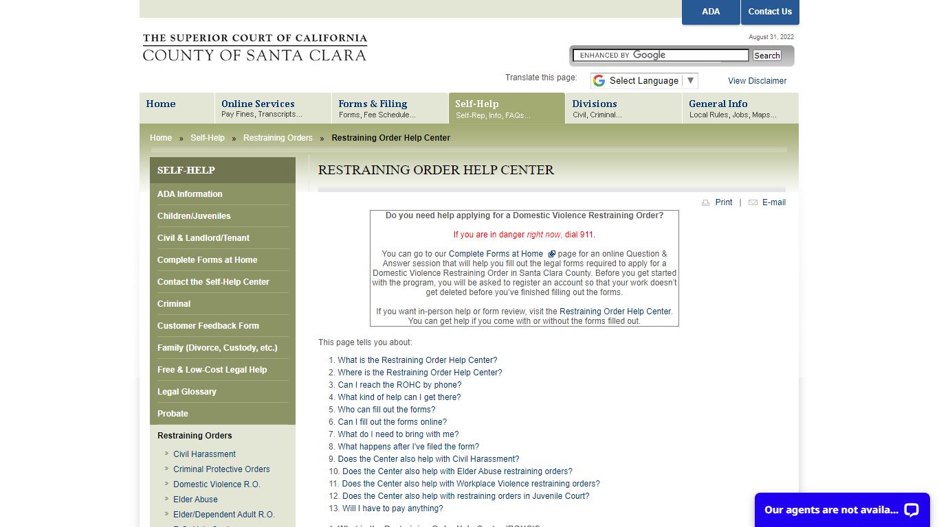 Restraining Order Help Center - Superior Court of California